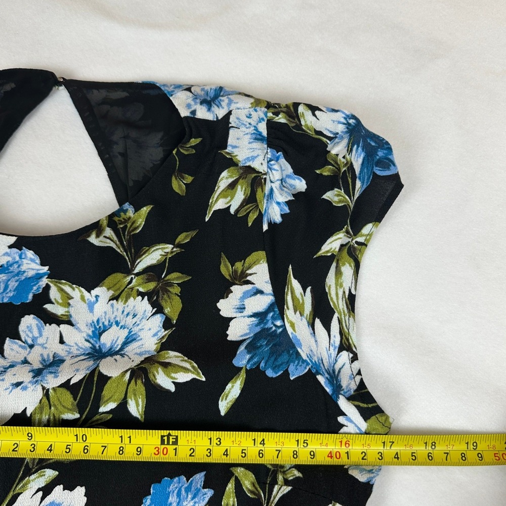Banana Republic Blue Floral Midi Dress Cap Sleeve Keyhole Back 585951-01 Size 8 - Picture 5 of 14